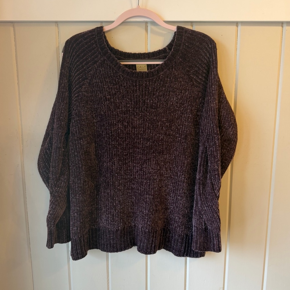 CALIA Dark Purple Crew Neck Sweater, Open Shoulders, Size Large - Picture 1 of 8